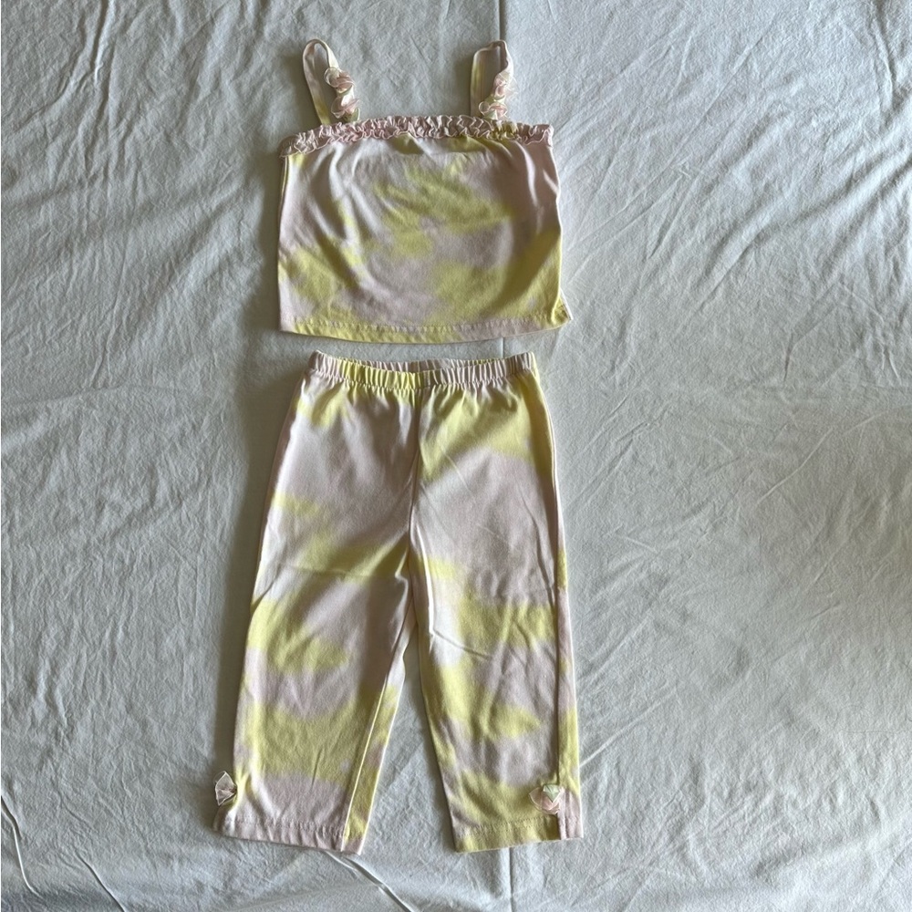 Basic Editions Pink and Yellow Pajama Set Soft Cotton Comfort
